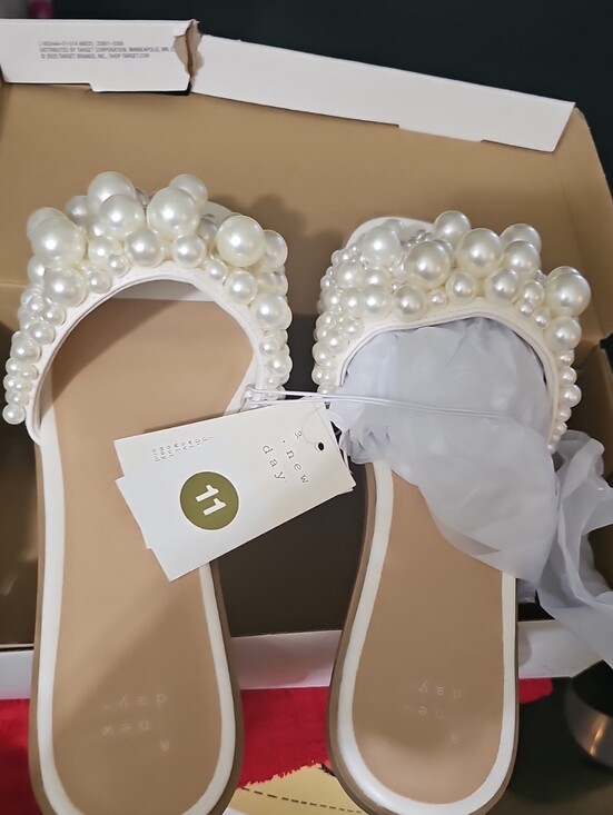 a new day Shoes - Women's Pearl Embellished White Slide Sandals